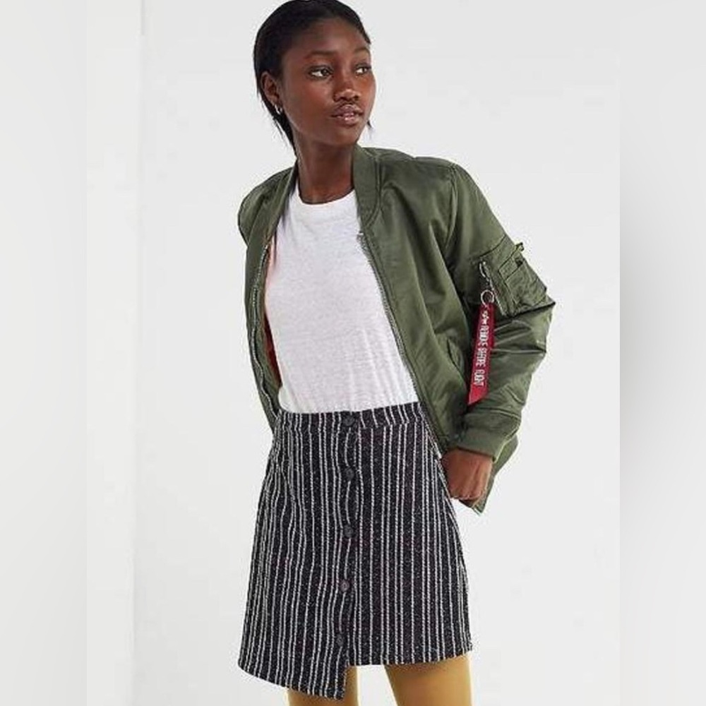 Urban Outfitters Ellie Striped Side-Button Mini Skirt in black & white stripe